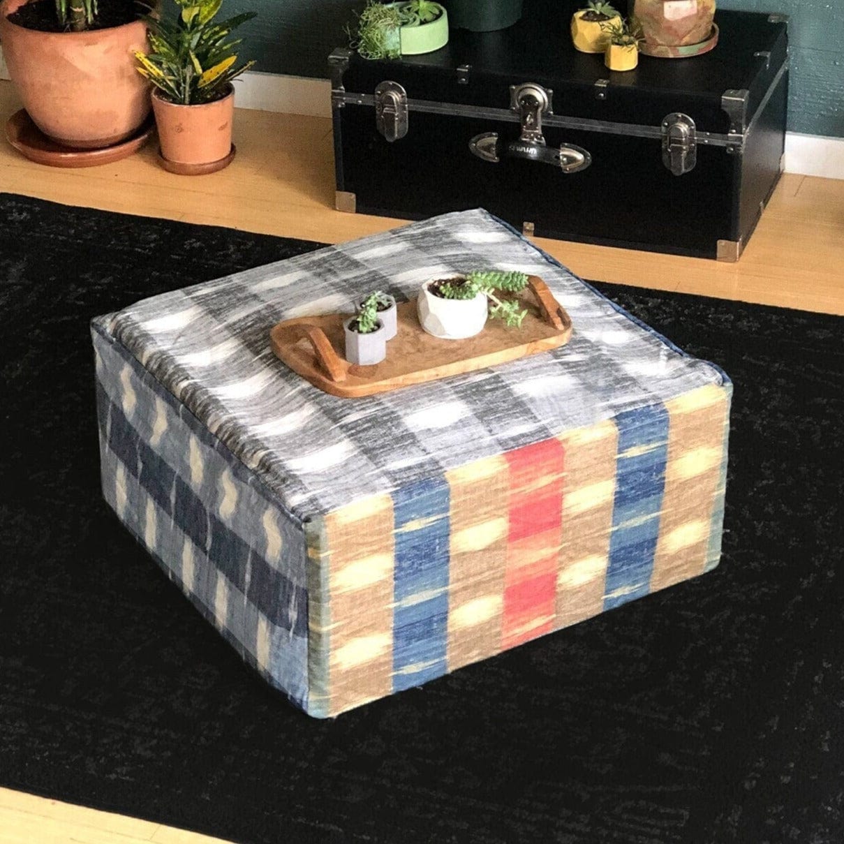 Rockin Cushions SALE Linen Plaid Check Floor Pouf Cover, Ottoman Seat Cover